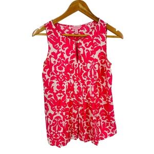 Lilly Pulitzer Silk Sleeveless Floral Print Pleated Keyhole Top Size 2